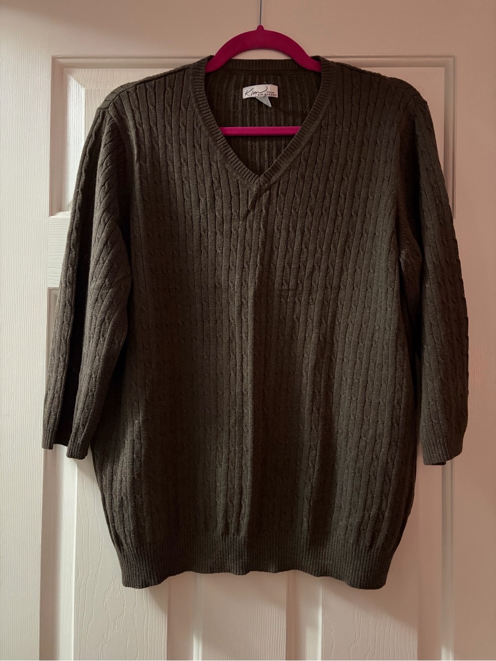 Kim Rogers Brown Cable Knit V-Neck Sweater